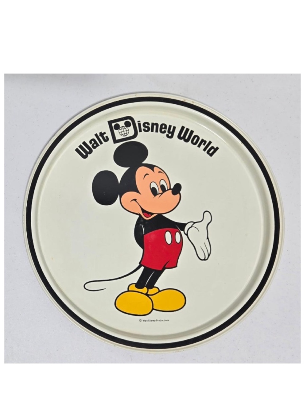 Vintage 70s Disney Plate Mickey Mouse Walt Disney World Large Circular Tin VTG